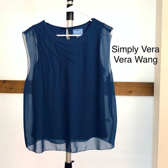 Simply VERA VERA WANG Flowy Dark Cobalt Blue Lined Sleeveless Blouse / Sz PL - Picture 1 of 6